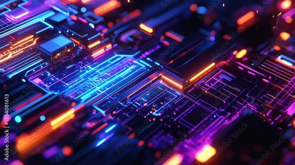 Neon Circuitry: A Vibrant Abstract Digital Landscape Neon Circuitry: A Vibrant Abstract Digital Landscape