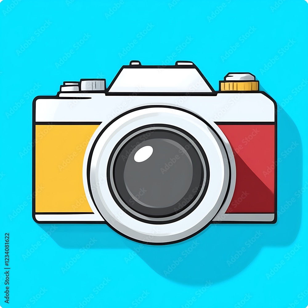 A Retro Styled Camera Icon on Blue Background A Retro Styled Camera Icon on Blue Background
