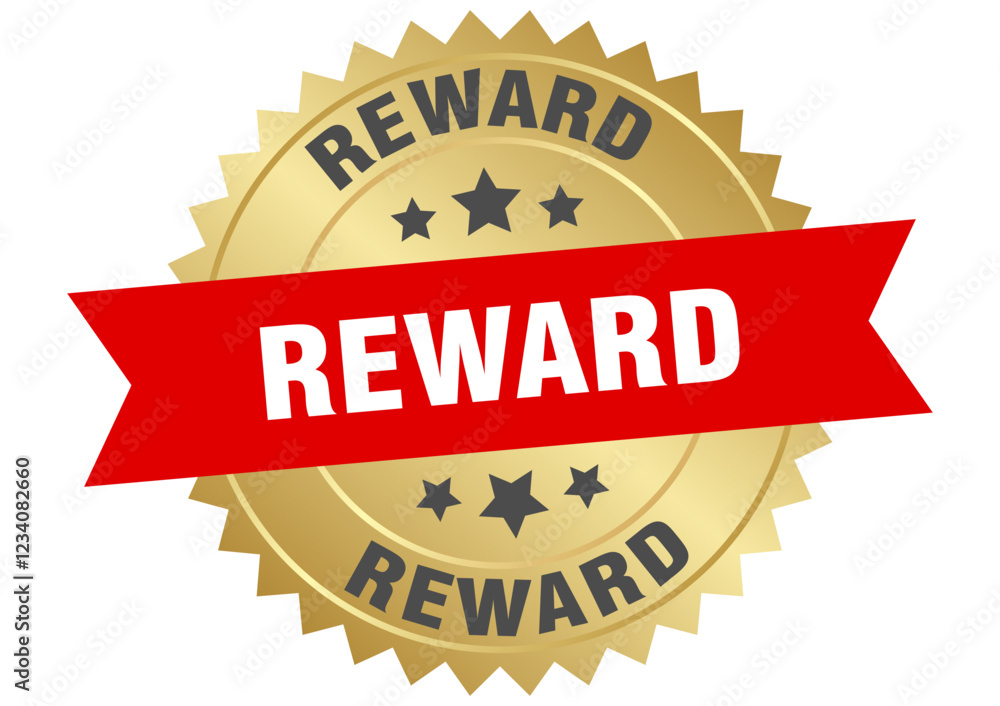 Obraz premium reward. reward round red and gold label isolated on transparent background