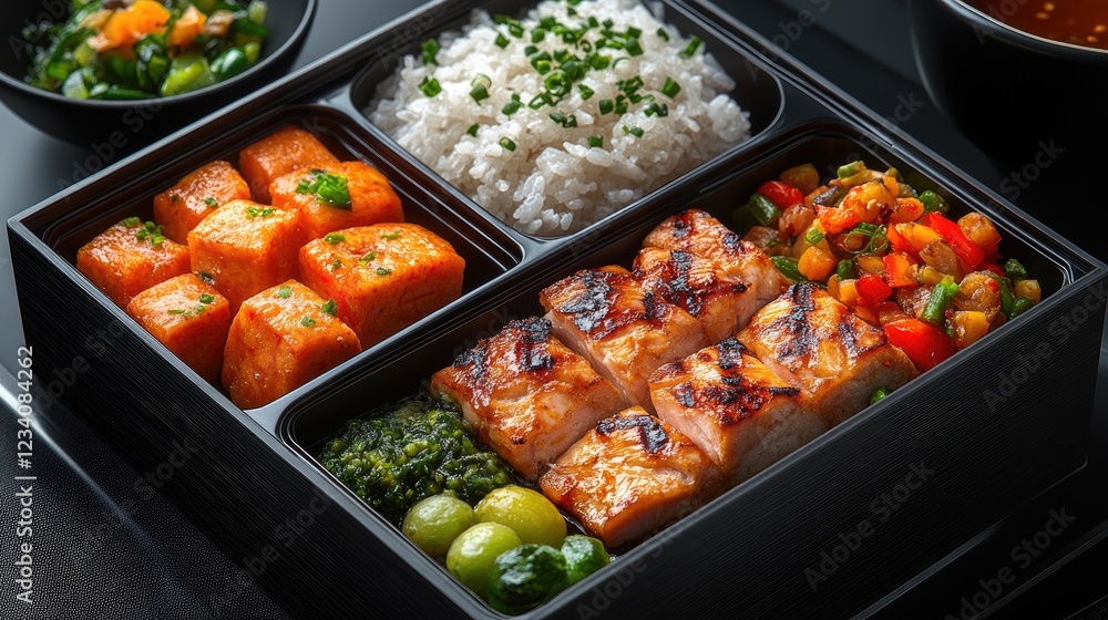 Grilled Meat Bento Box with Rice Grilled Meat Bento Box with Rice
