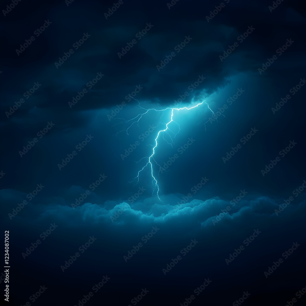 Blue Lightning Strike Over Dark Clouds at Night Blue Lightning Strike Over Dark Clouds at Night
