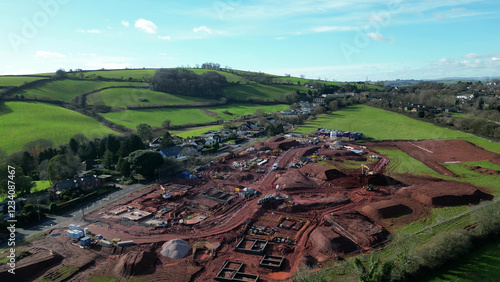 Paignton, Torbay, South Devon, England: DRONE VIEWS: A house construction site alongside the main Totnes Road (A385). Paignton is undergoing major residential and commercial property development (25).