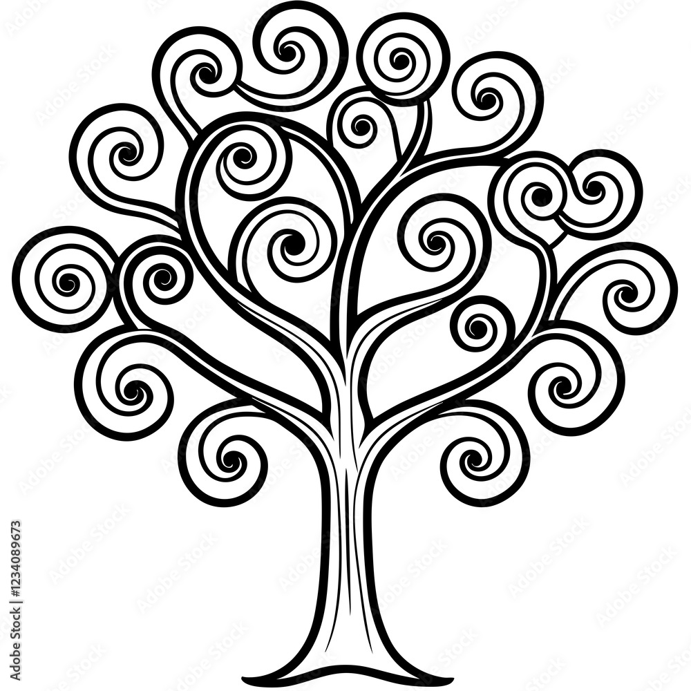 Ornate Swirling Tree Line Illustration Ornate Swirling Tree Line Illustration