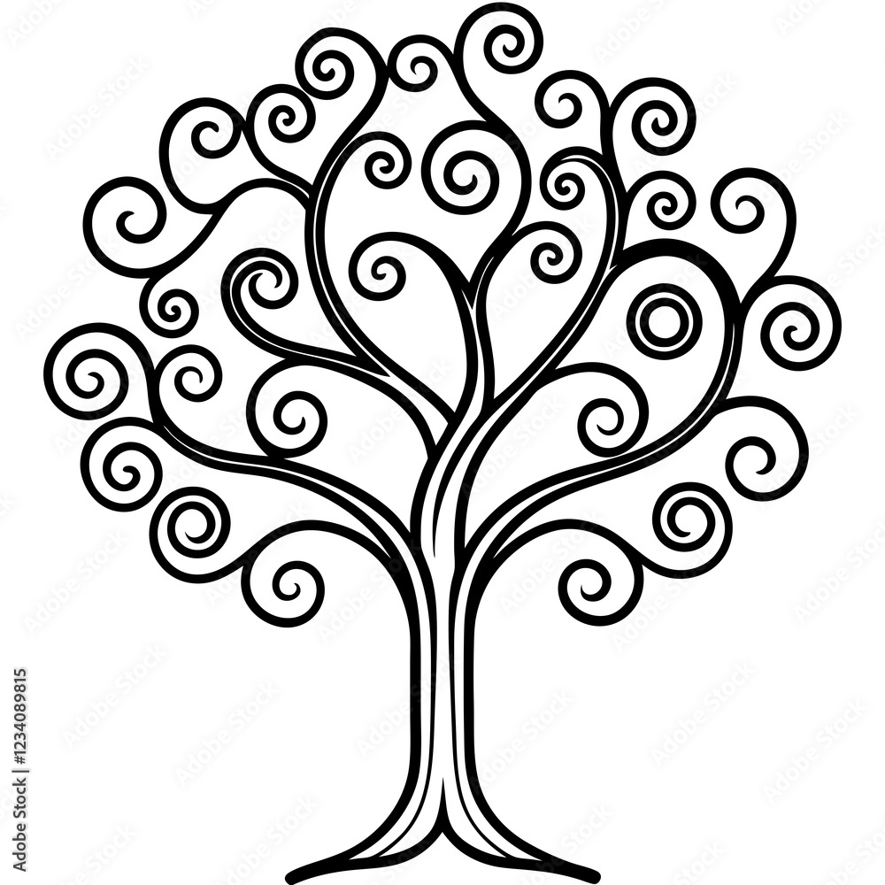 Ornate Swirling Tree Line Illustration Ornate Swirling Tree Line Illustration