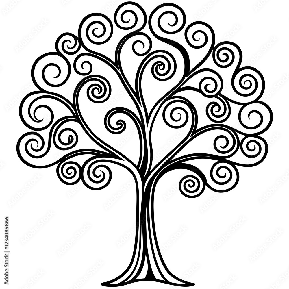Ornate Swirling Tree Line Illustration Ornate Swirling Tree Line Illustration