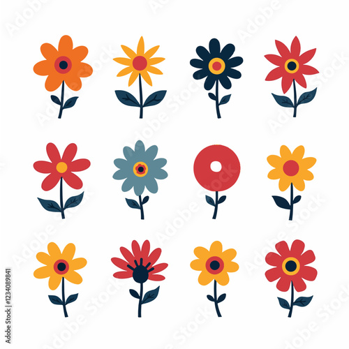 Set of floral elements. Flower and leaves Isolated On White Background	