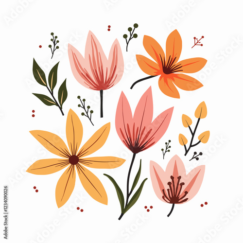 Set of flowers, set of vector flowers on a white background	
