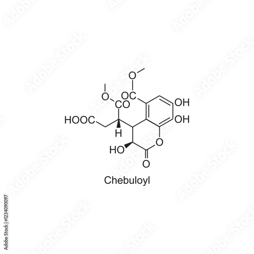 Chebuloyl skeletal structure.Tannin compound schematic illustration. Simple diagram, chemical structure.