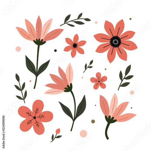 Set of different flowers. Bright and colorful flower icons	