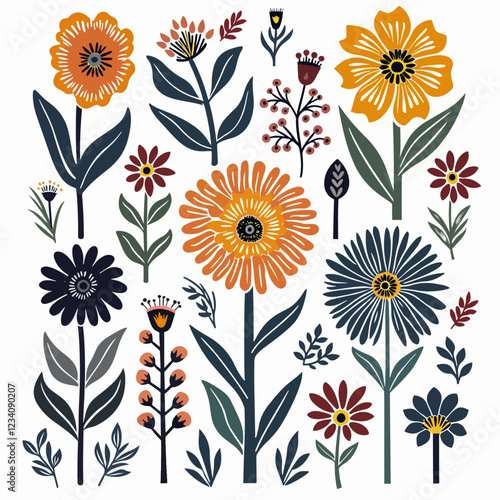 Set of different Vector flowers. Bright and colorful flower icons