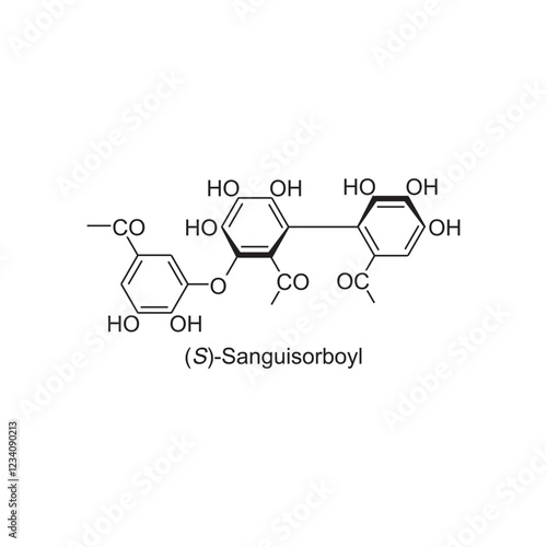 (S)-Sanguisorboyl skeletal structure.Tannin compound schematic illustration. Simple diagram, chemical structure.