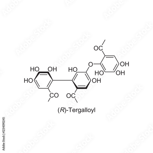 R)-Tergalloyl skeletal structure.Tannin compound schematic illustration. Simple diagram, chemical structure.