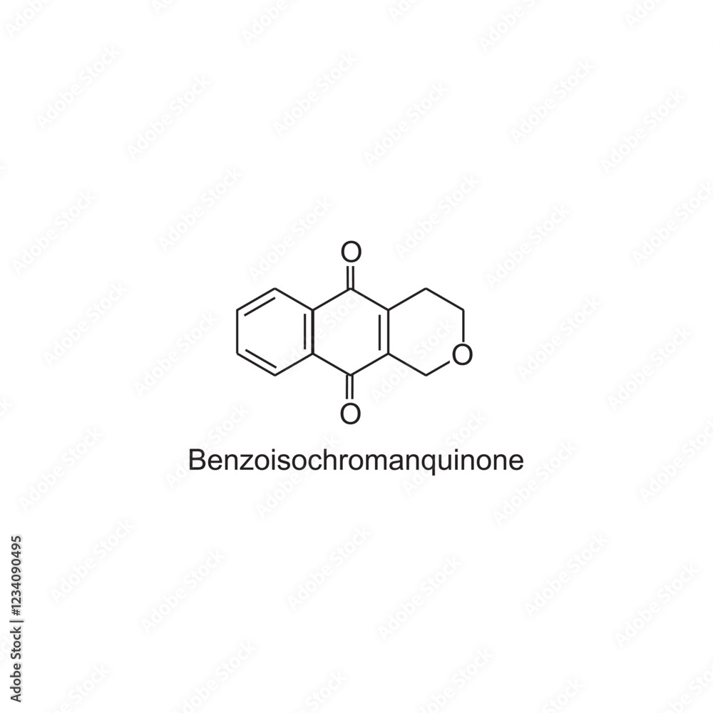 Obraz premium Benzoisochromanquinone skeletal structure.Quinone compound schematic illustration. Simple diagram, chemical structure.