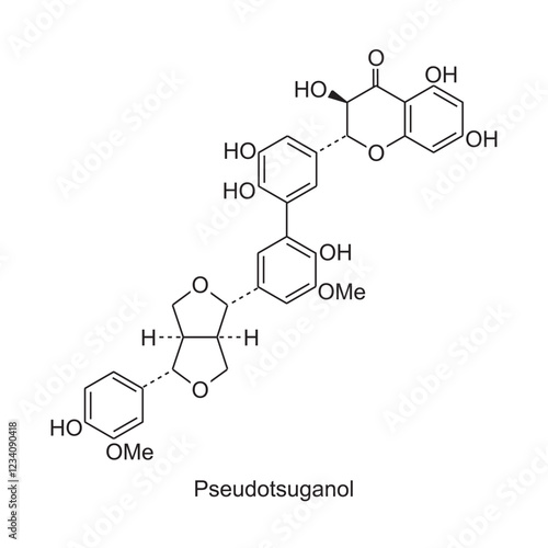Pseudotsuganol skeletal structure.Lignan compound schematic illustration. Simple diagram, chemical structure.