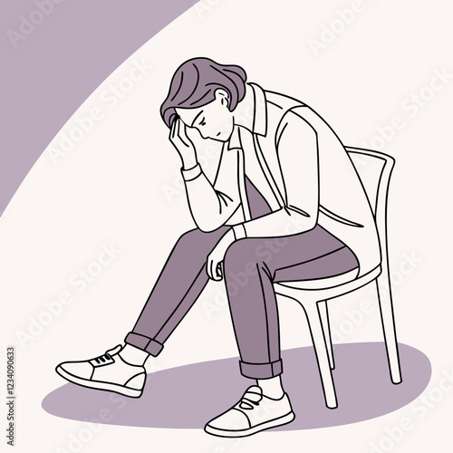 Tired looking person sitting down with head in hand