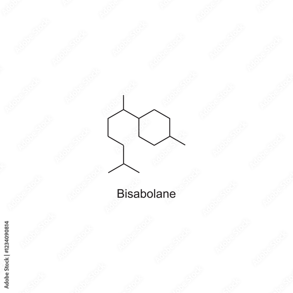 Bisabolane skeletal structure.Sesquiterpene compound schematic illustration. Simple diagram, chemical structure. Bisabolane skeletal structure.Sesquiterpene compound schematic illustration. Simple diagram, chemical structure.