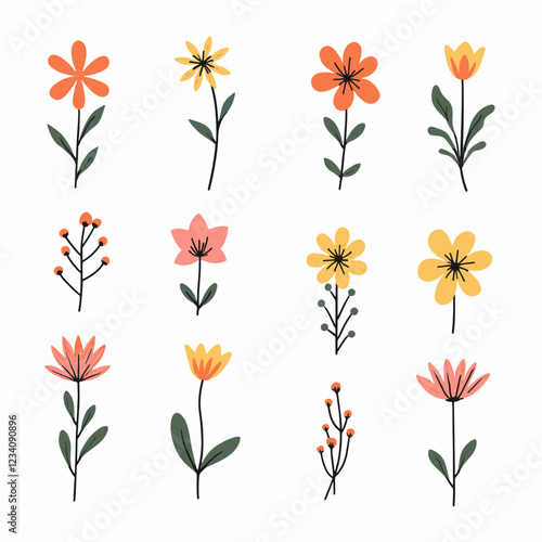 Set of different flowers. Bright and colorful flower icons	