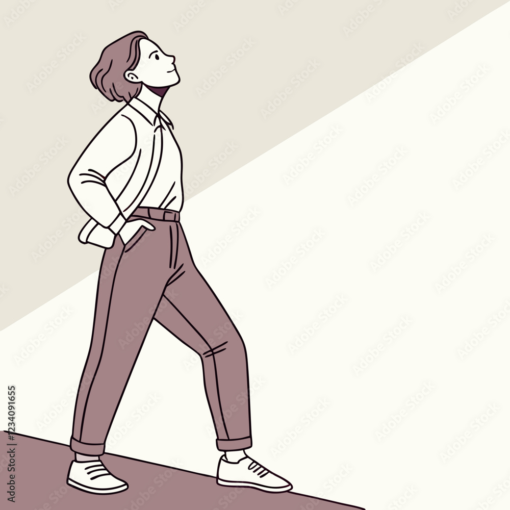 Fototapeta premium Person With A Confident Pose walking confidently against a minimal background