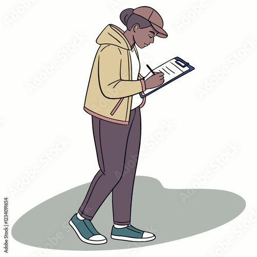 Person with a clipboard writing notes