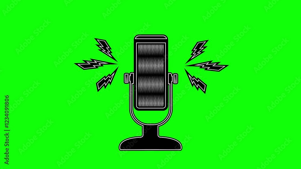 Podcasting Microphone animation. live speech on green screen background. recoding motion animated 4k chroma key Podcasting Microphone animation. live speech on green screen background. recoding motion animated 4k chroma key