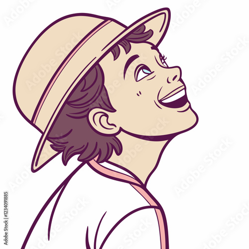 Person With A Playful Grin looking up against a bright background