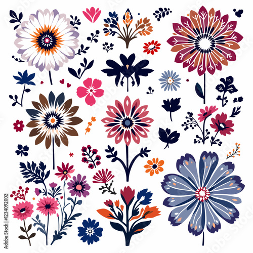 Set of different Vector flowers. Bright and colorful flower icons