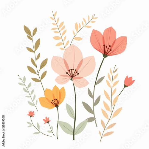 Set of flowers, set of vector flowers on a white background	
