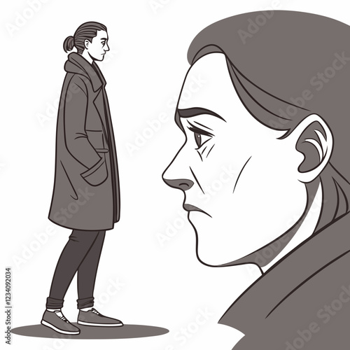 Person With A Solemn Expression standing in profile