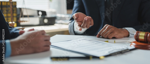 Tableau sur toile Two lawyers are sitting at a table, discussing the details of a contract, with a
