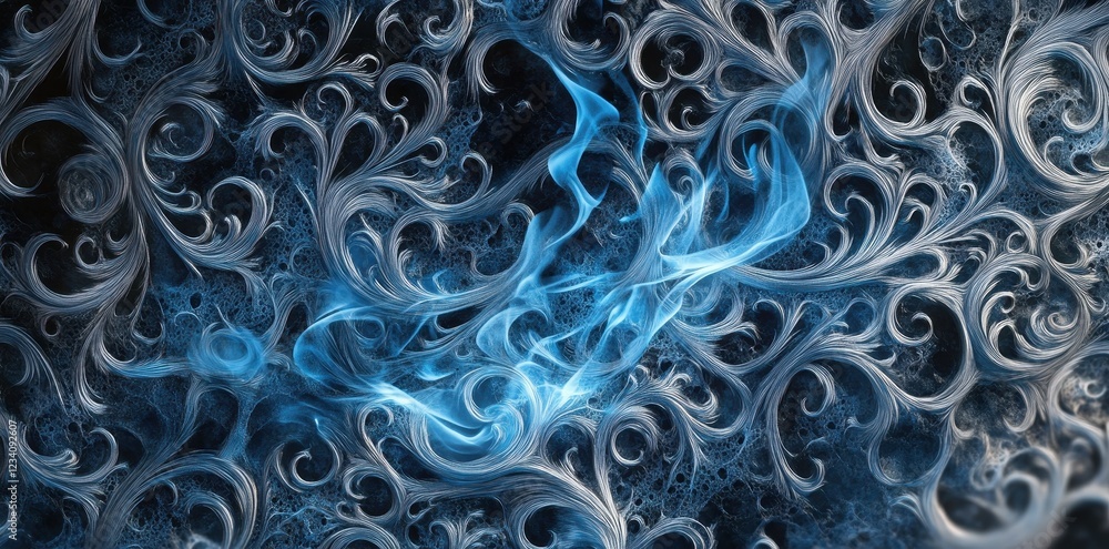 Abstract Blue Flames Within Intricate Frostwork Design Abstract Blue Flames Within Intricate Frostwork Design