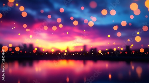 Blurred City Sunset with Bokeh Lights