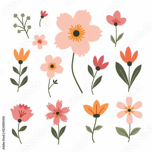 Set of spring flowers, on a white background
