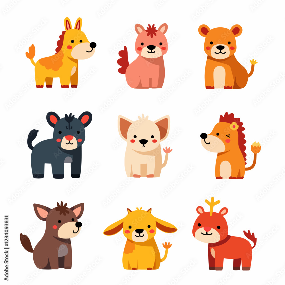 Cute wild animal faces set. Vector illustration of woodland and safari animal faces Cute wild animal faces set. Vector illustration of woodland and safari animal faces