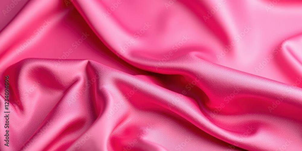 Fototapeta premium Vibrant pink satin with a glossy finish; its smooth, fluid folds create dynamic movement and rich depth in this captivating close-up view