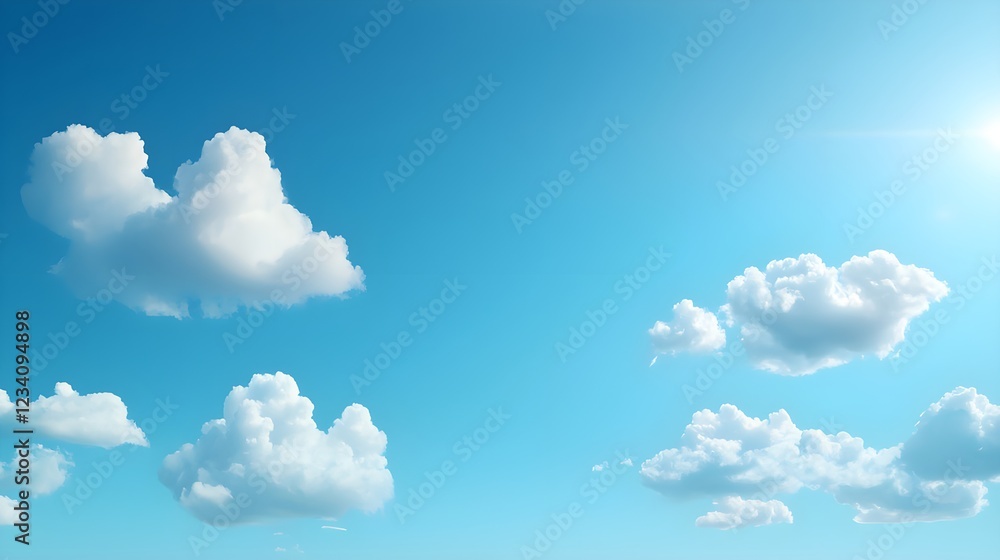 Naklejka premium Bright Blue Sky with Fluffy White Clouds