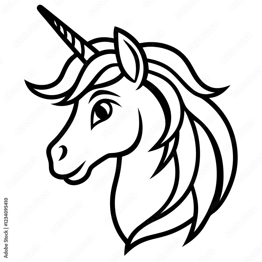 Fototapeta premium An elegant unicorn head silhouette icon set against a clean white background.