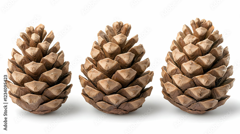 Three pine cones isolated on white background; nature, design element Three pine cones isolated on white background; nature, design element