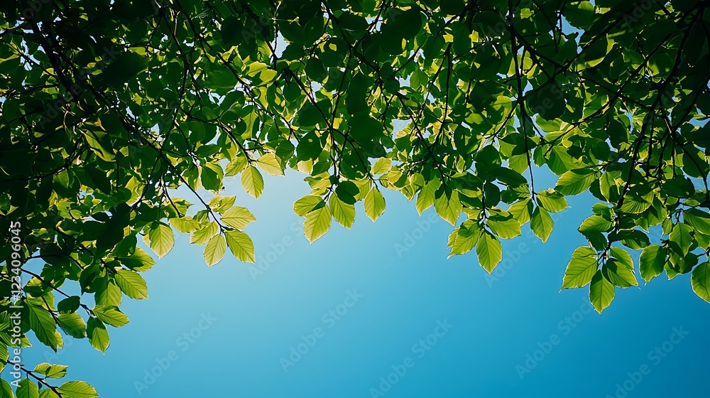 Bright Green Leaves Against a Vivid Blue Sky Bright Green Leaves Against a Vivid Blue Sky