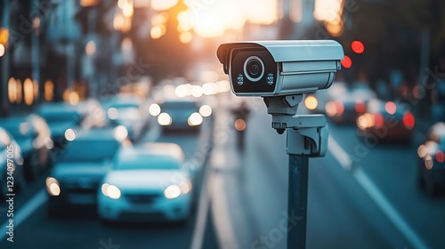 Traffic surveillance camera on busy highway photo