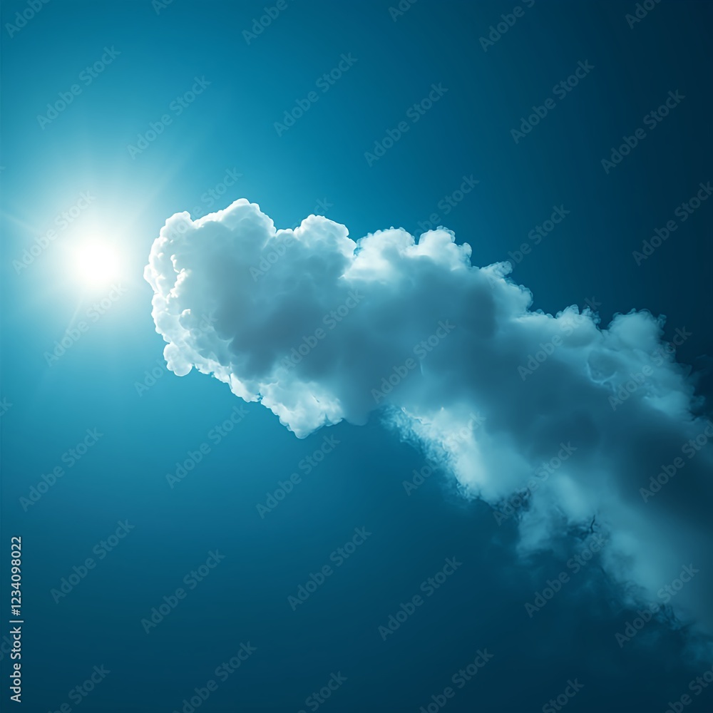Naklejka premium Bright Sun and White Cloud in a Vivid Blue Sky
