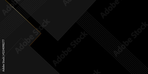Black and golden vector futuristic tech glow and shinning line simple modern abstract background. Abstract luxury golde geometric random chaotic lines with many squares and triangles shape on black bg