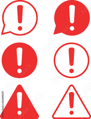Caution and attention icon set. danger and warning icon symbol collection , red exclamation mark icon sign in flat style. vector illustration