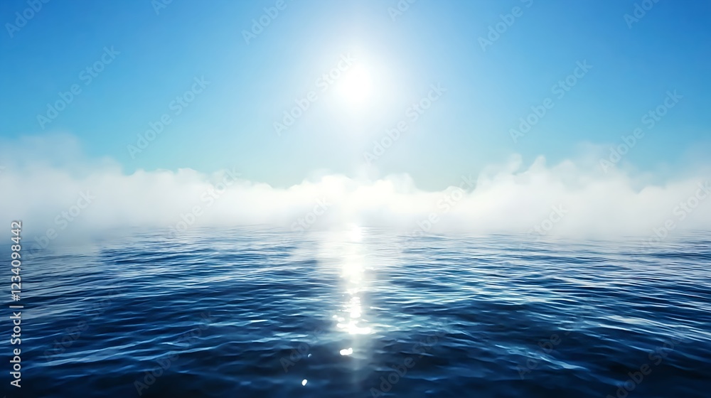 Fototapeta premium Bright Sun Over Foggy Blue Sea