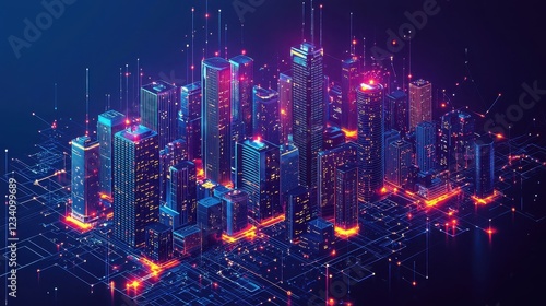 Wallpaper Mural A futuristic cityscape illuminated with vibrant lights and digital elements. Torontodigital.ca