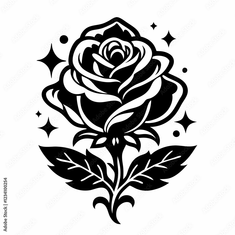 Stylized Rose with Sparkles and Bold Line Art Stylized Rose with Sparkles and Bold Line Art