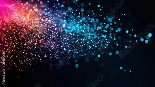 Social Network World map with colorful dots representing users connected by lines, dark background, symbolizes global social networks