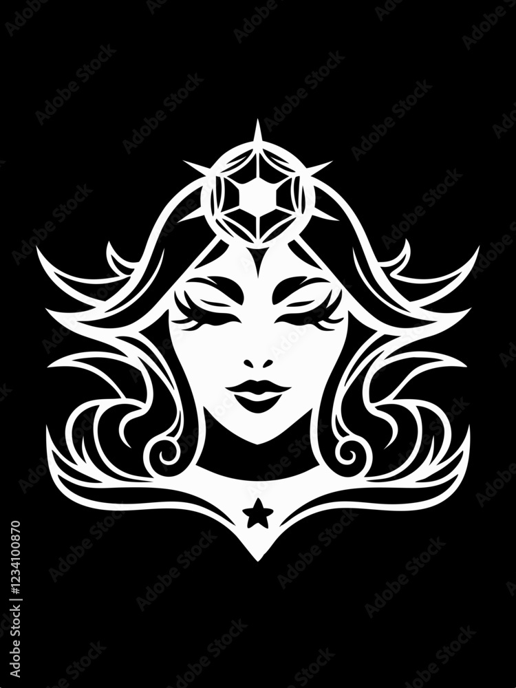 Tribal Goddess Face Design with Symbolic Elements and Mystical Aura Tribal Goddess Face Design with Symbolic Elements and Mystical Aura