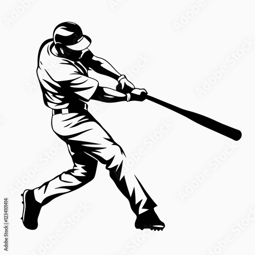 Baseball Player in Action Swinging Bat with Full Body Motion