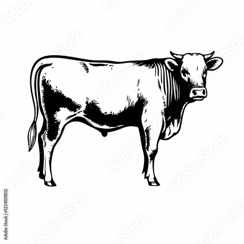 Detailed Line Art of Cow Standing with Smooth Coat and Gentle Expression