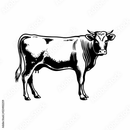 Detailed Line Art of Cow Standing with Smooth Coat and Gentle Expression